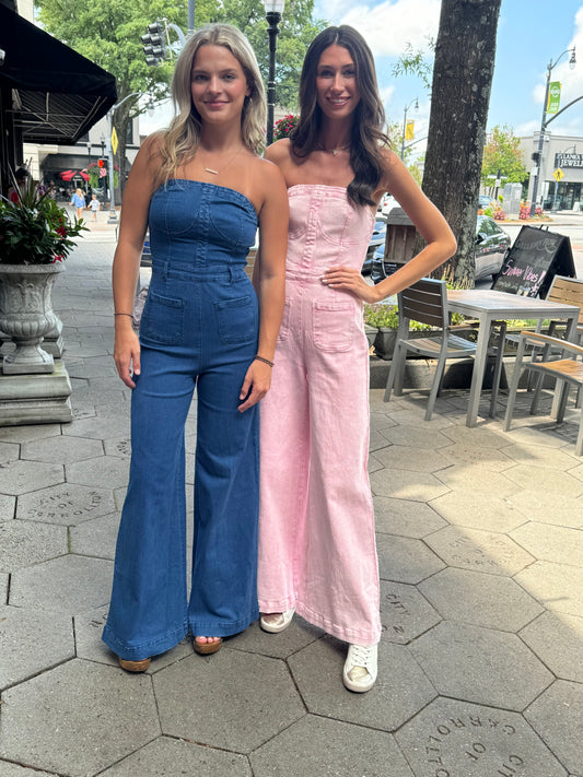 Denim wide leg jumpsuit