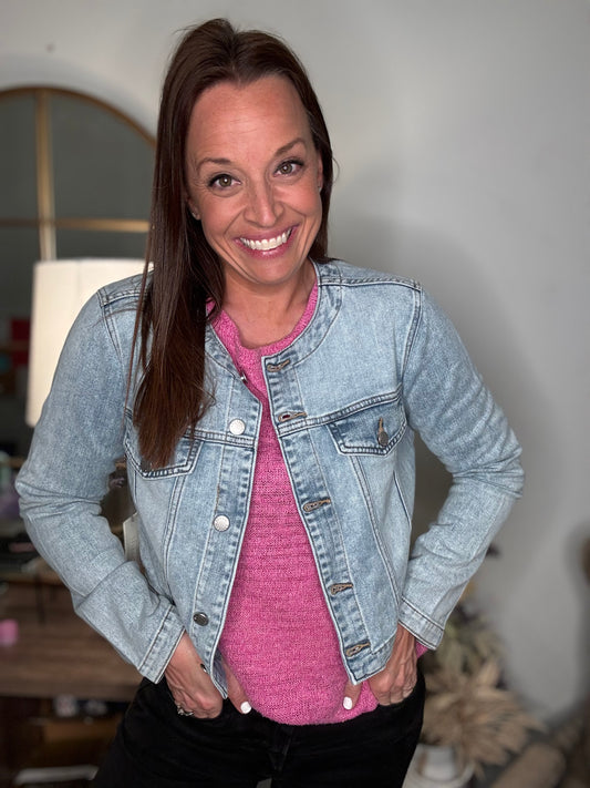 Scoop neck denim jacket
