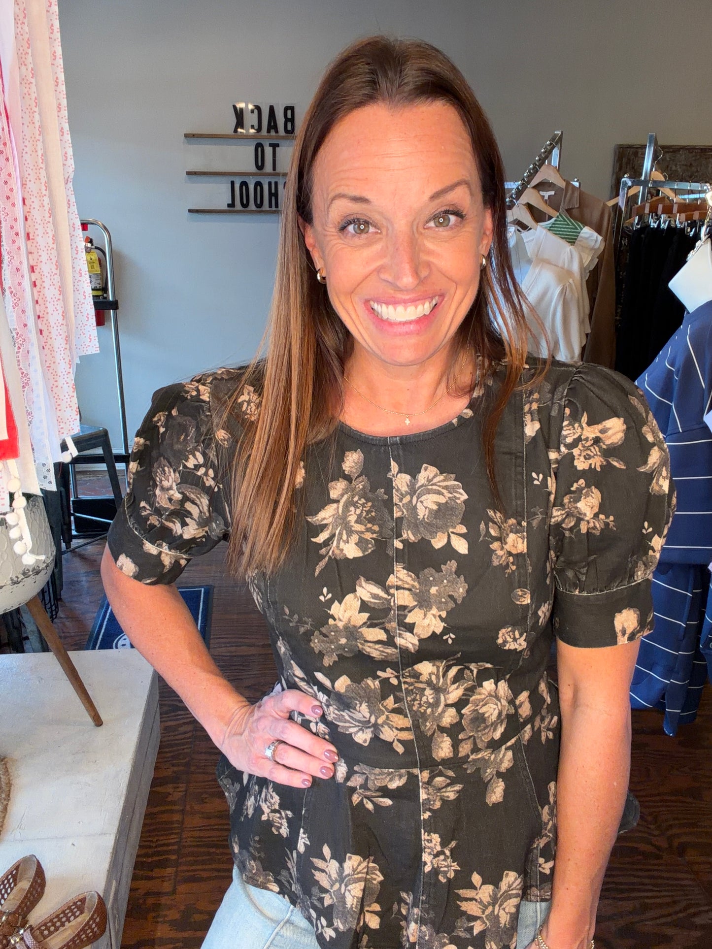 Black floral peplum top