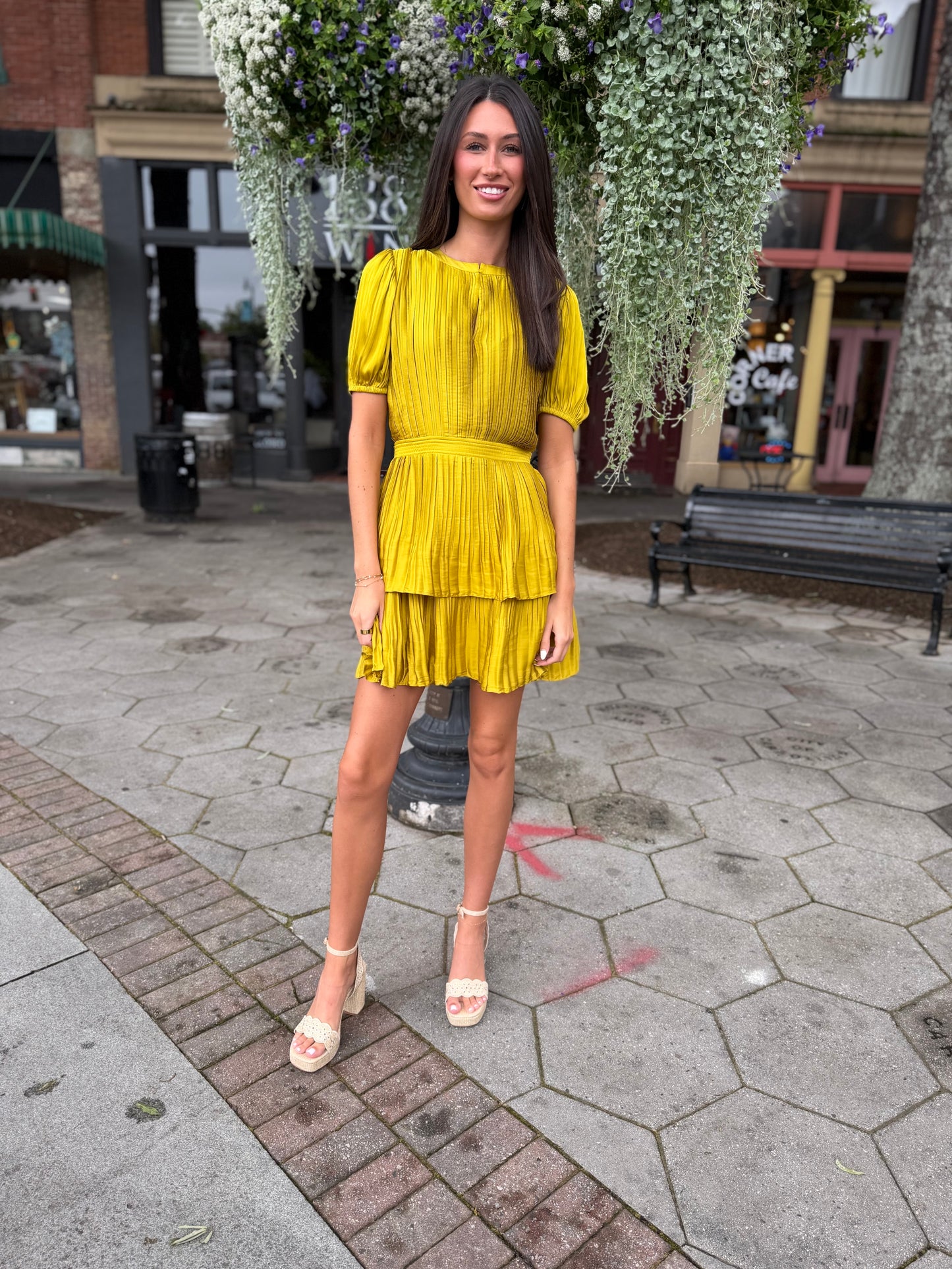 Chartreuse haze mini dress