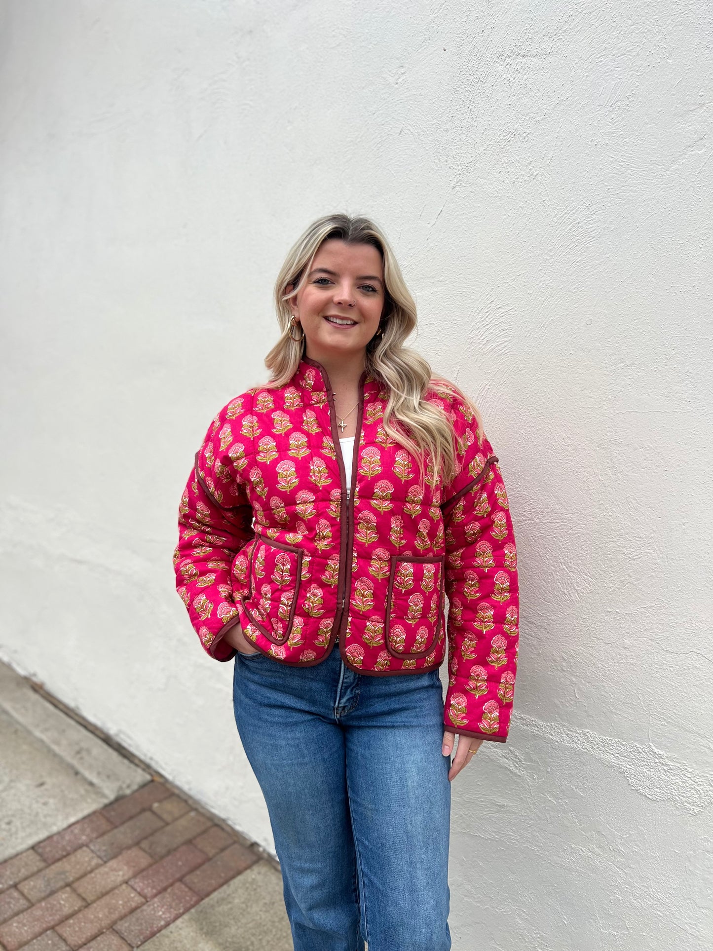 Pink quilted floral jacket