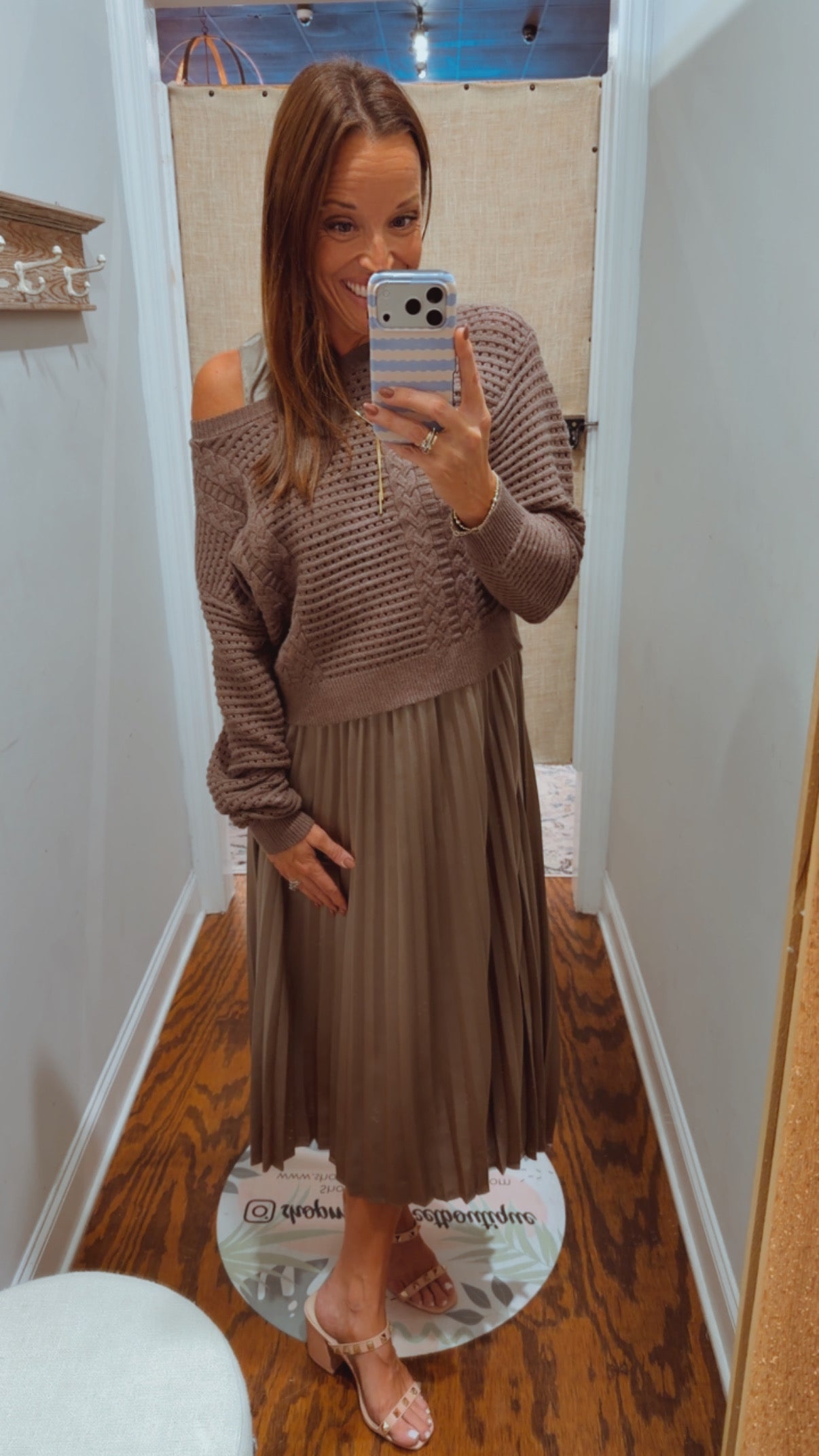 Taupe satin dress set
