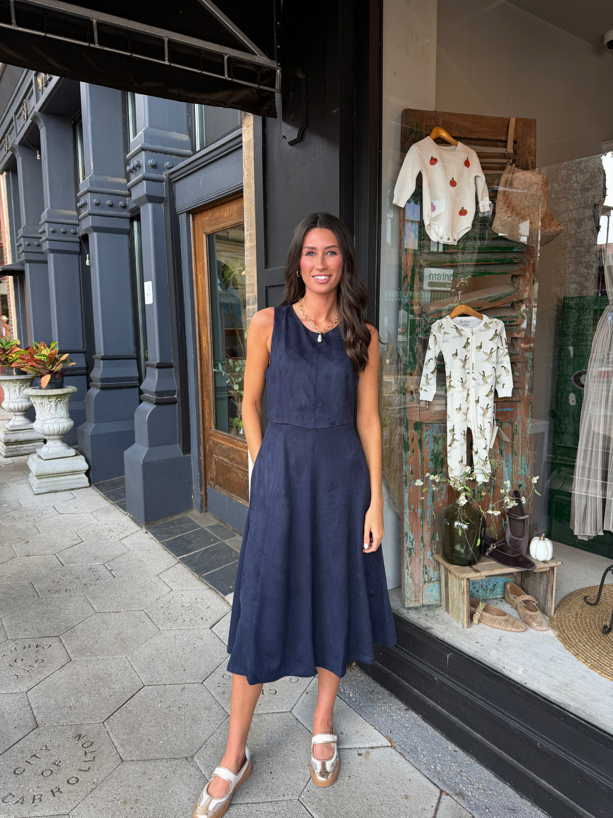 Navy suede midi dress