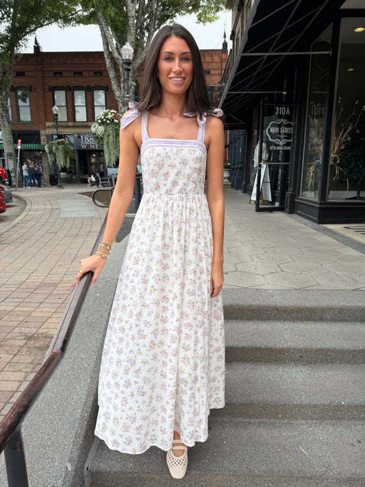 Lavender stripe & floral midi
