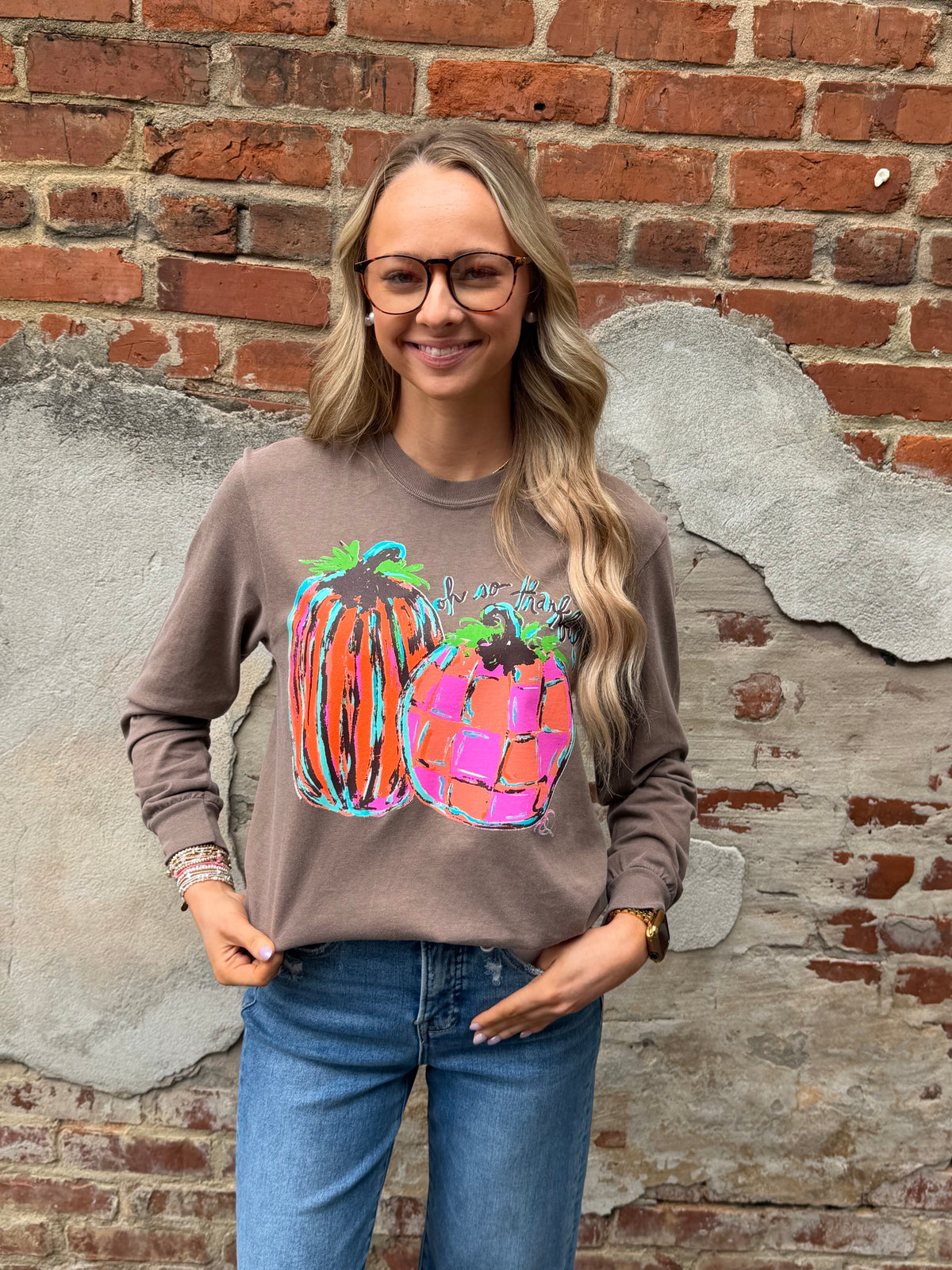 Long sleeve thankful pumpkins tee