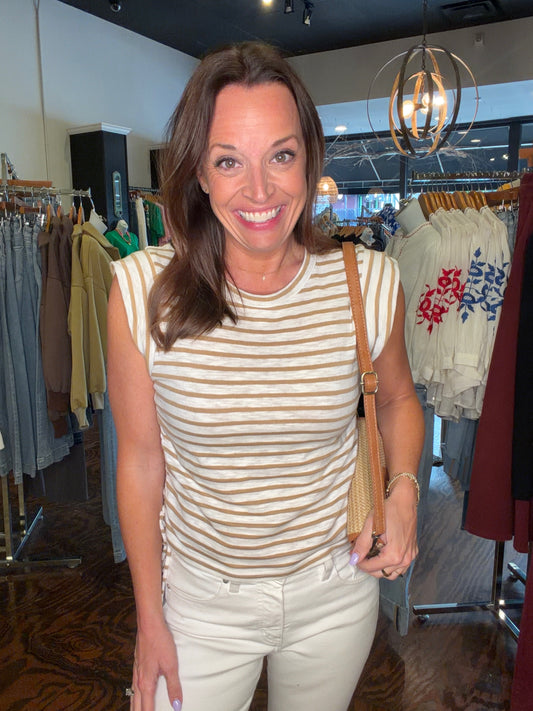 Tan side drawstring top