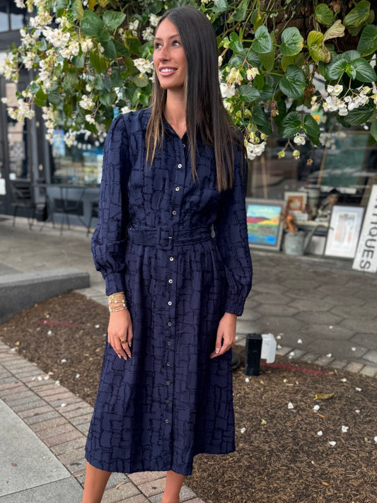 Feathered navy dress