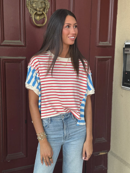Mixed stripe color block top