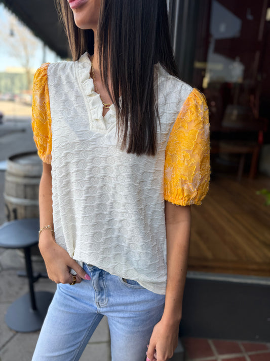 Organza puff sleeve top