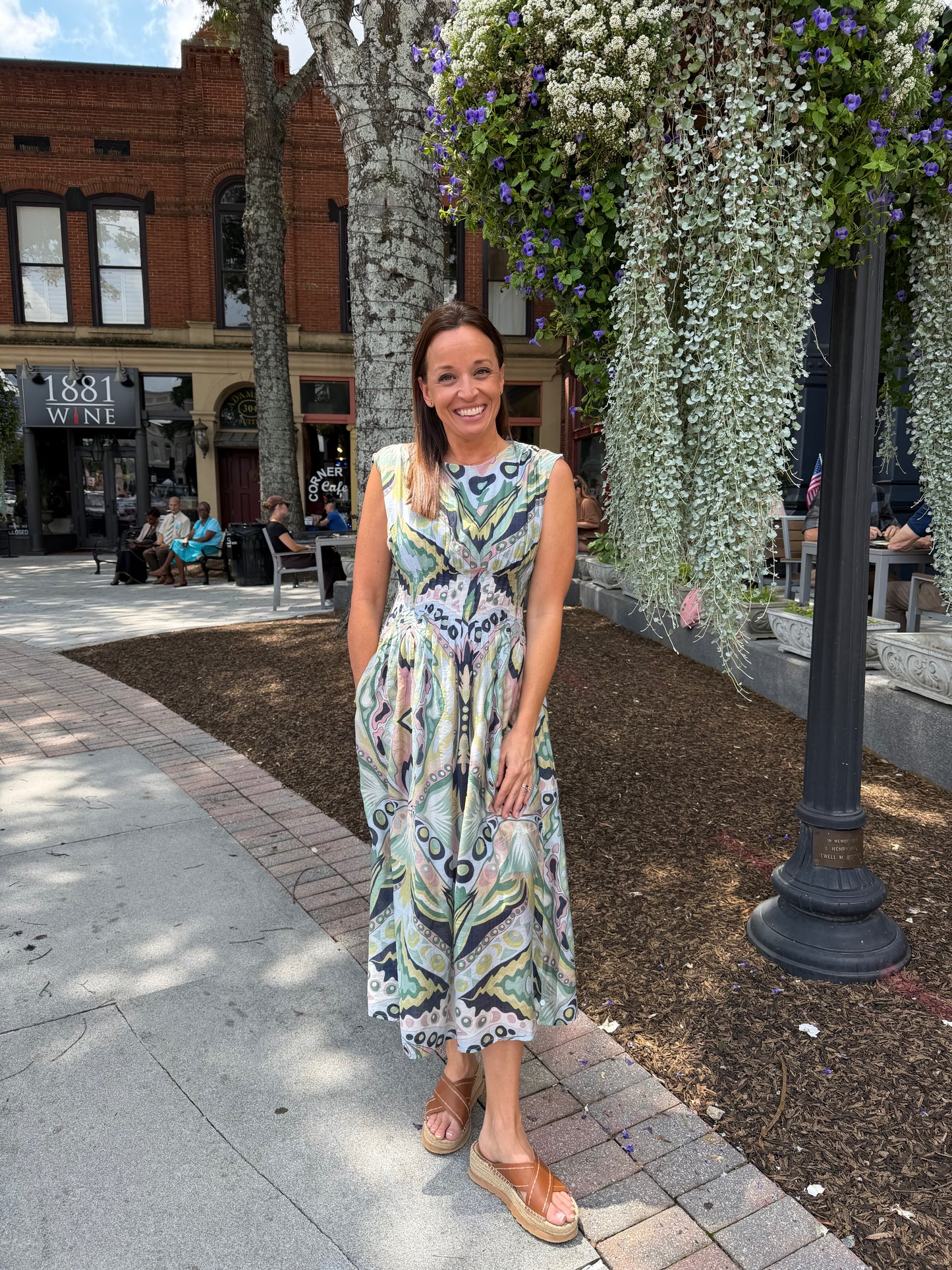 Mint navy pintuck waist midi