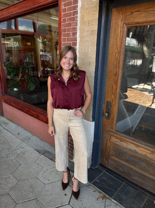 Beige suede cropped pants