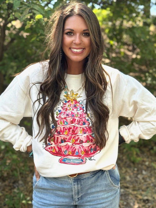 Pink Christmas tree sweatshirt