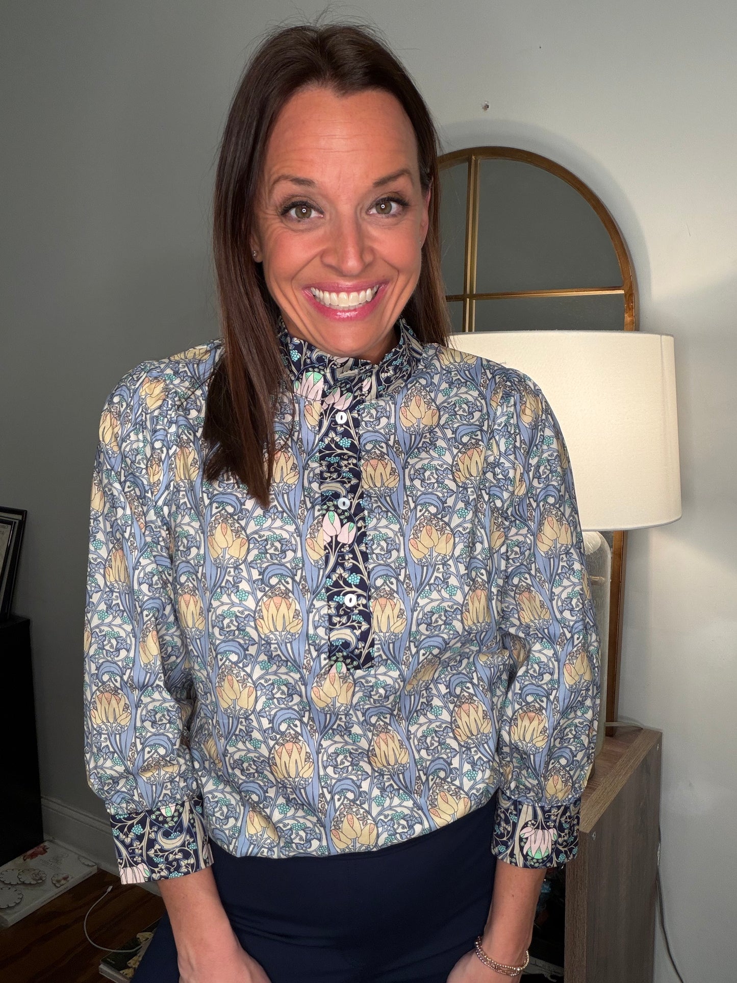 Floral color block print top