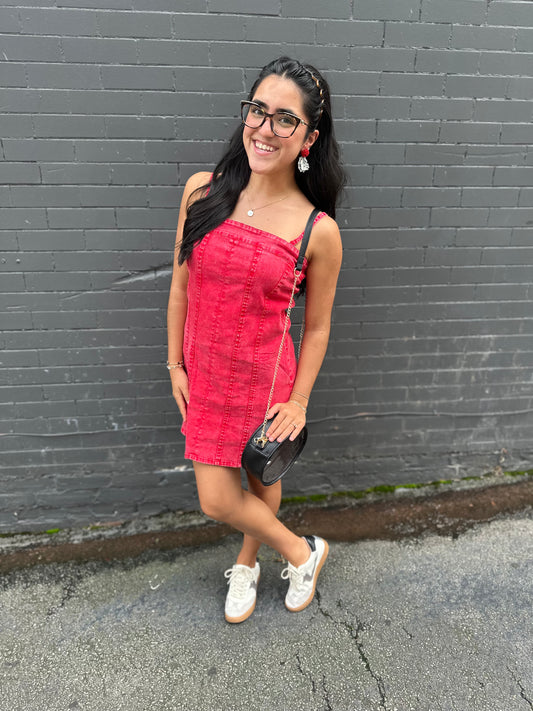 Acid wash zipper dress