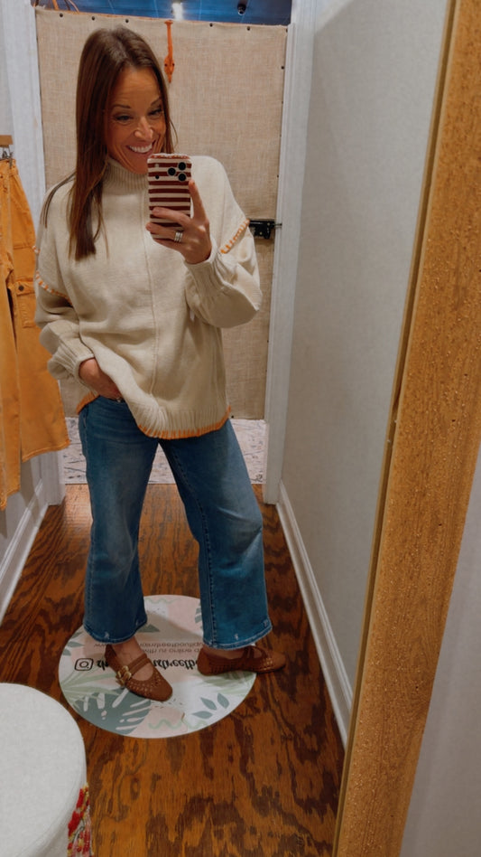 Mock neck stitch sweater