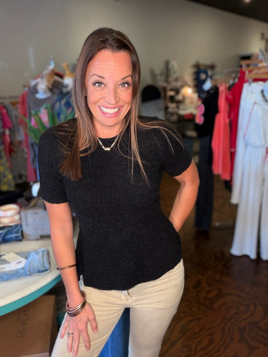 Black cashmere peplum top