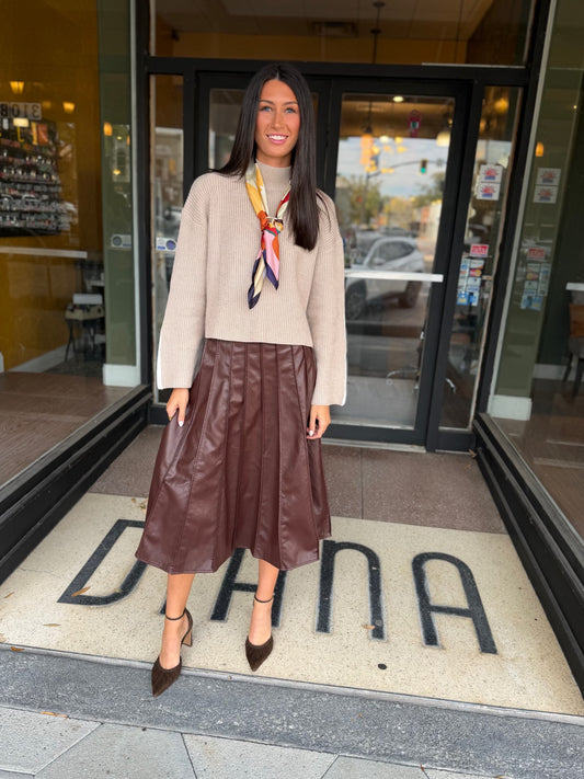 Taupe/ivory color block sweater