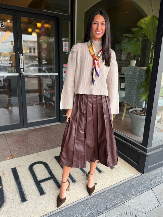 Taupe/ivory color block sweater