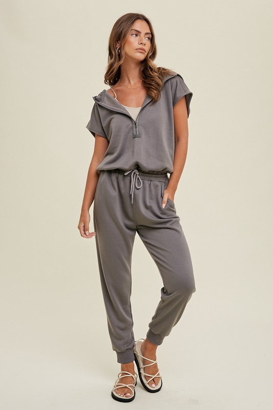 Hooded terry jumpsuit